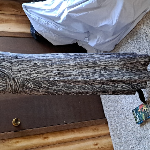 Evan-Picone M black/tan/taupe maxi dress V-neck ruched waistline - Picture 7 of 12